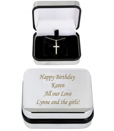 Personalised Engraved Box With Cross Necklace