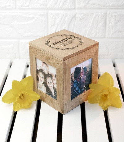 Personalised Oak Photo Cube For Mum