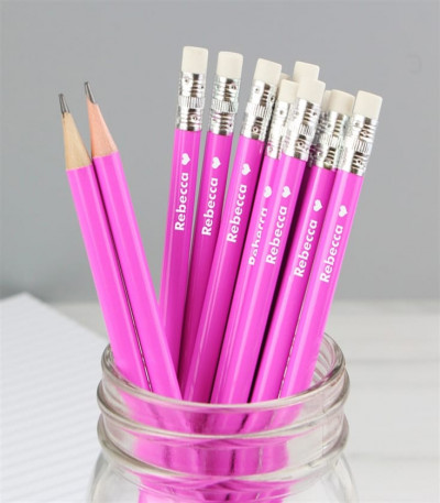 Personalised Pink Pencils with Heart Motif