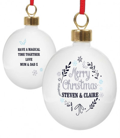 Personalised White Christmas Tree Bauble