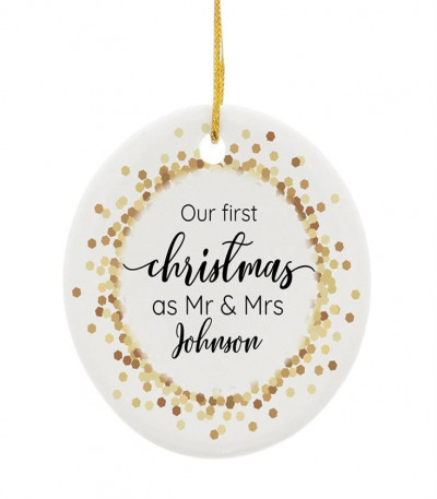 Personalised First Christmas as Mr and Mrs Ceramic Decoration