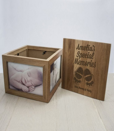 Baby Girl Shoes Oak Photo Keepsake Box