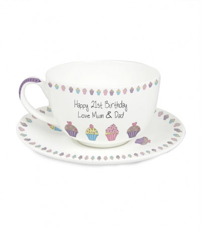 Personalised Tea Cup And Saucer - Cupcake Design