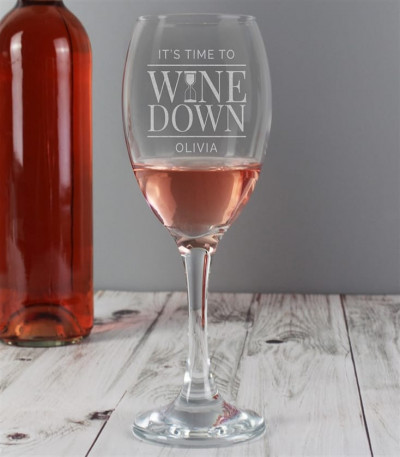 Personalised Time to Wine Down Glass