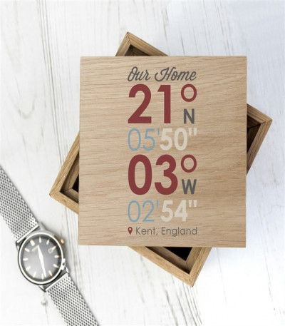 Personalised Coordinates Wooden Photo Box