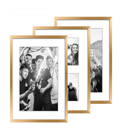 Set Of 3 Black And Gold Photo Frames