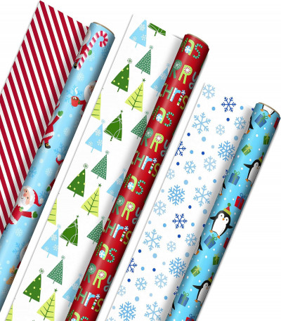 Hallmark Cute Reversible Christmas Wrapping Paper (3 Rolls: 120 sq. ft. ttl)