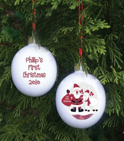 Personalised Santa And Rudolf Bauble - My First Christmas