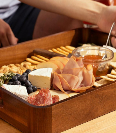 Acacia Wooden Serving Tray with Handles
