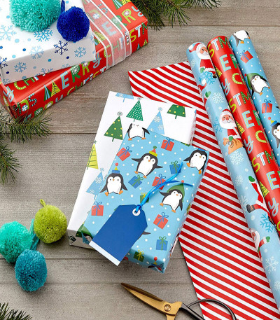 Hallmark Cute Reversible Christmas Wrapping Paper (3 Rolls: 120 sq. ft. ttl)