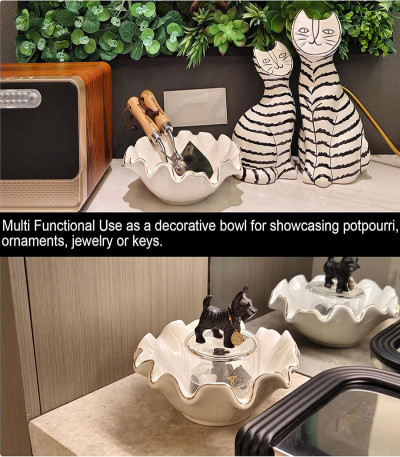 White Ruffle Bowl with Gold Trim