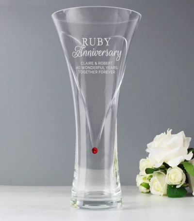 Personalised Ruby Diamante Heart Vase with Swarovski Elements