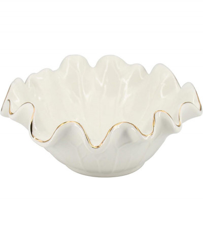 White Ruffle Bowl with Gold Trim