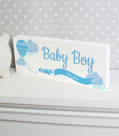 'Up and Away' Boys Personalised Mantel Block