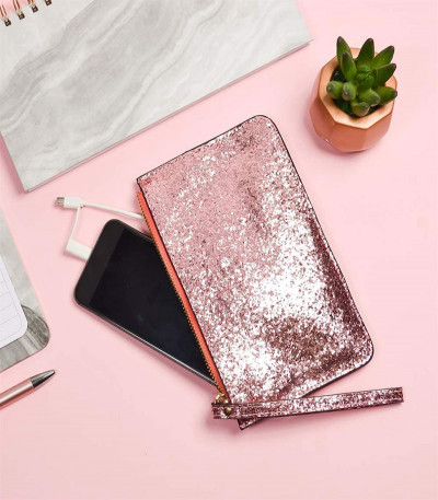 Rose Gold Glitter Purse Power Bank