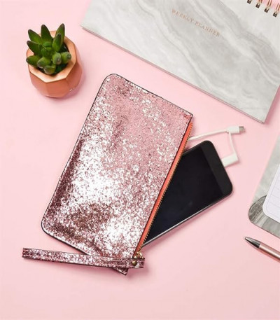 Rose Gold Glitter Purse Power Bank