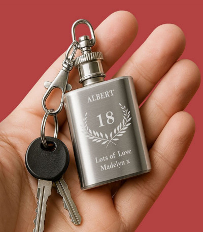 Personalised Age Crest 1oz Hip Flask Keyring