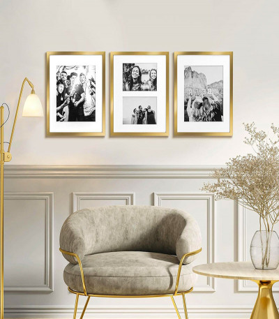 Set Of 3 Black And Gold Photo Frames