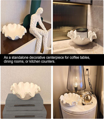 White Ruffle Bowl with Gold Trim