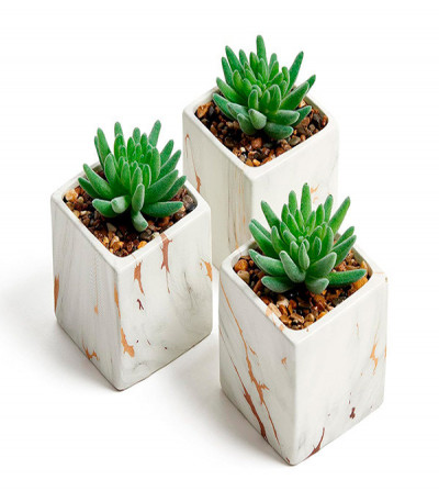 Square Marble Pots Set of 3