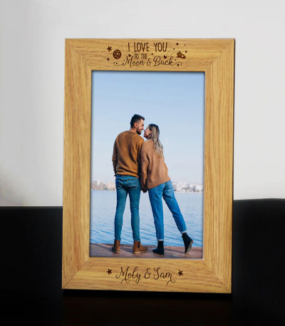 To the Moon and Back Wooden Anniversary Photo Frame