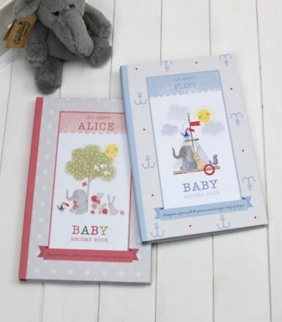 Personalised Baby Record Book & Elephant Teddy