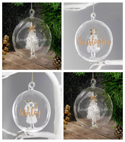Personalised Glass Glitter Xmas Tree Bauble