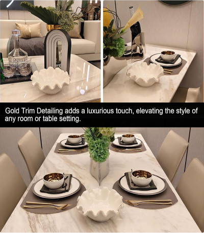 White Ruffle Bowl with Gold Trim