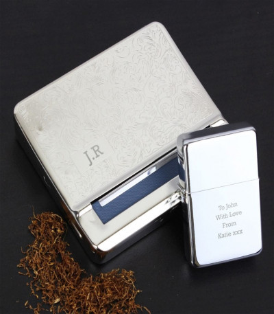 Personalised Tobacco Tin And Silver Lighter Set