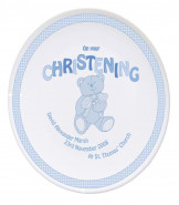 Personalised Blue Teddy Christening Plate