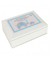 Blue Baby Elephant White Wooden Keepsake Box