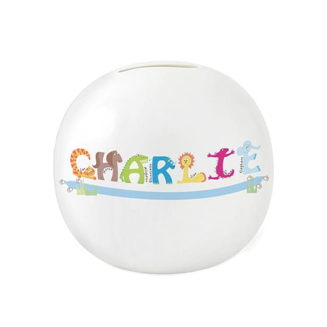 Personalised Kids Money Box - Animal Text