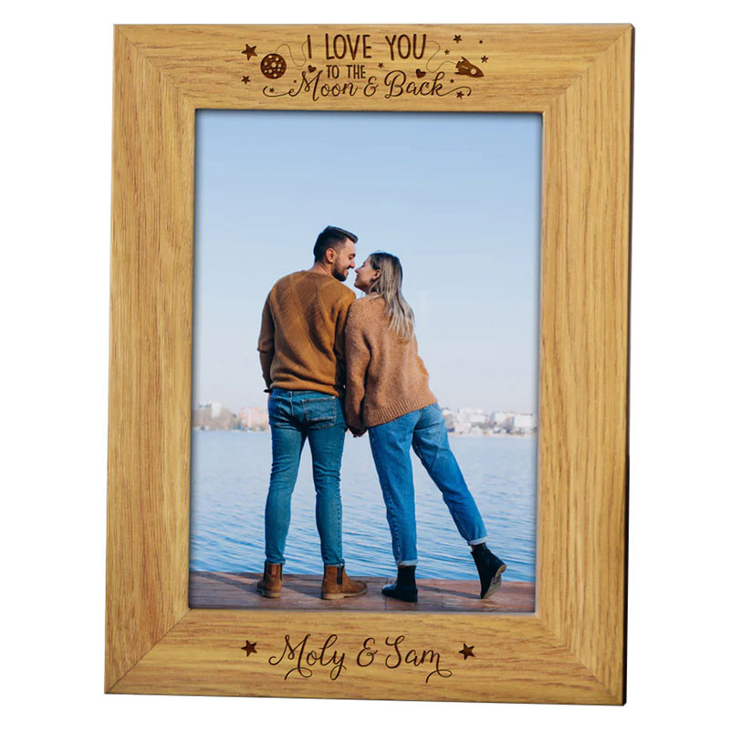 To the Moon and Back Wooden Anniversary Photo Frame